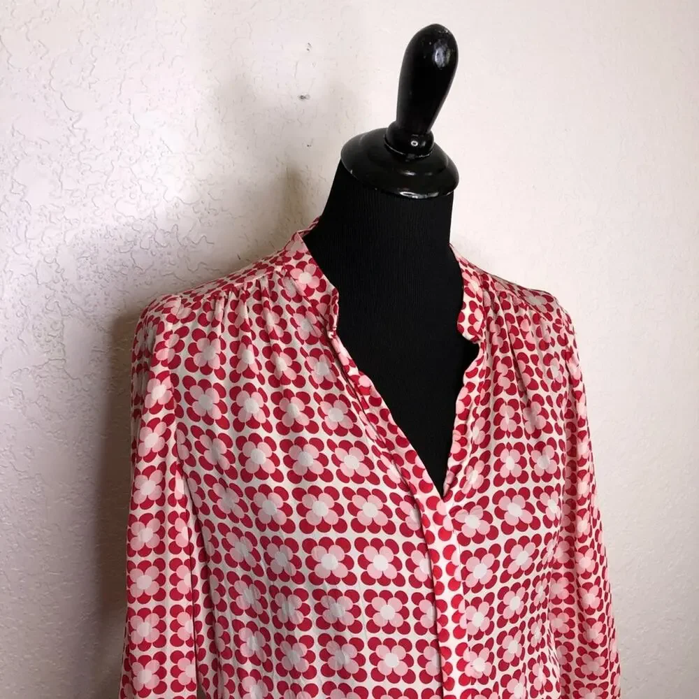 Boden red white pink floral silk drawstring waist shirt dress size 4R